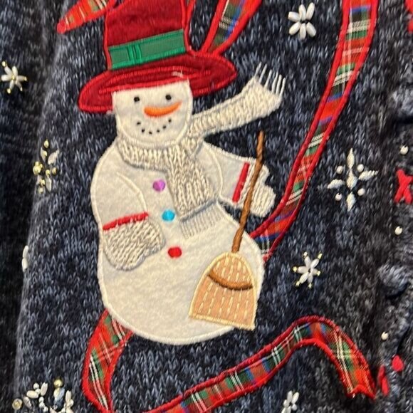 Designers Studio Blue Ramie organic linen and Cotton Snowman Sweater Size XL - Picture 6 of 16